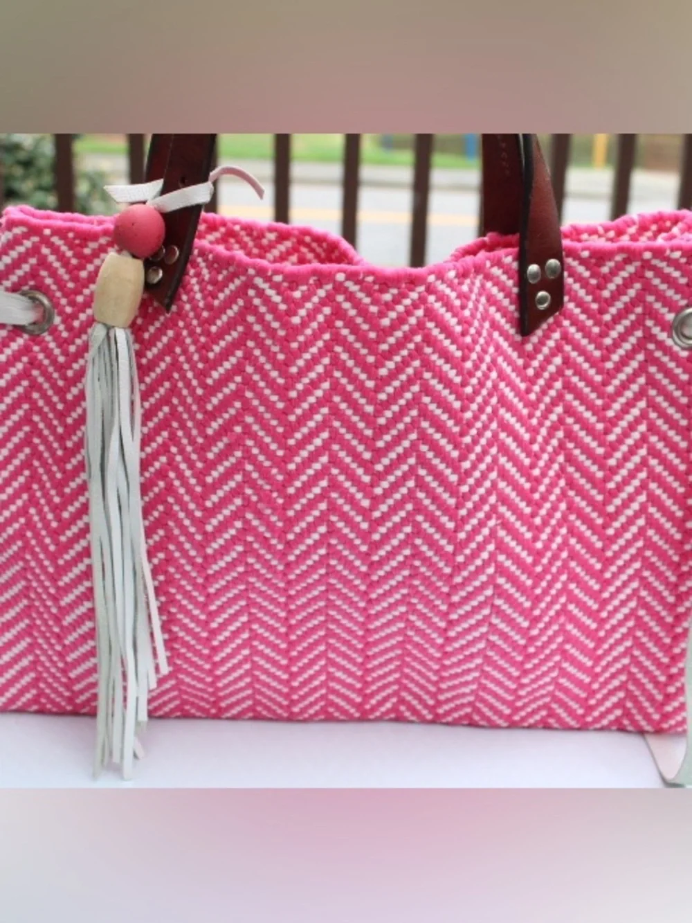 Handmade woven tote bag
